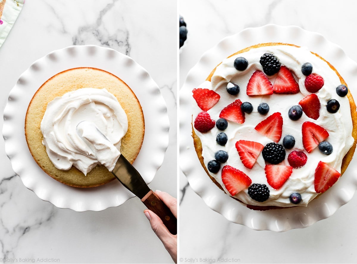 decorating a fresh berry cake