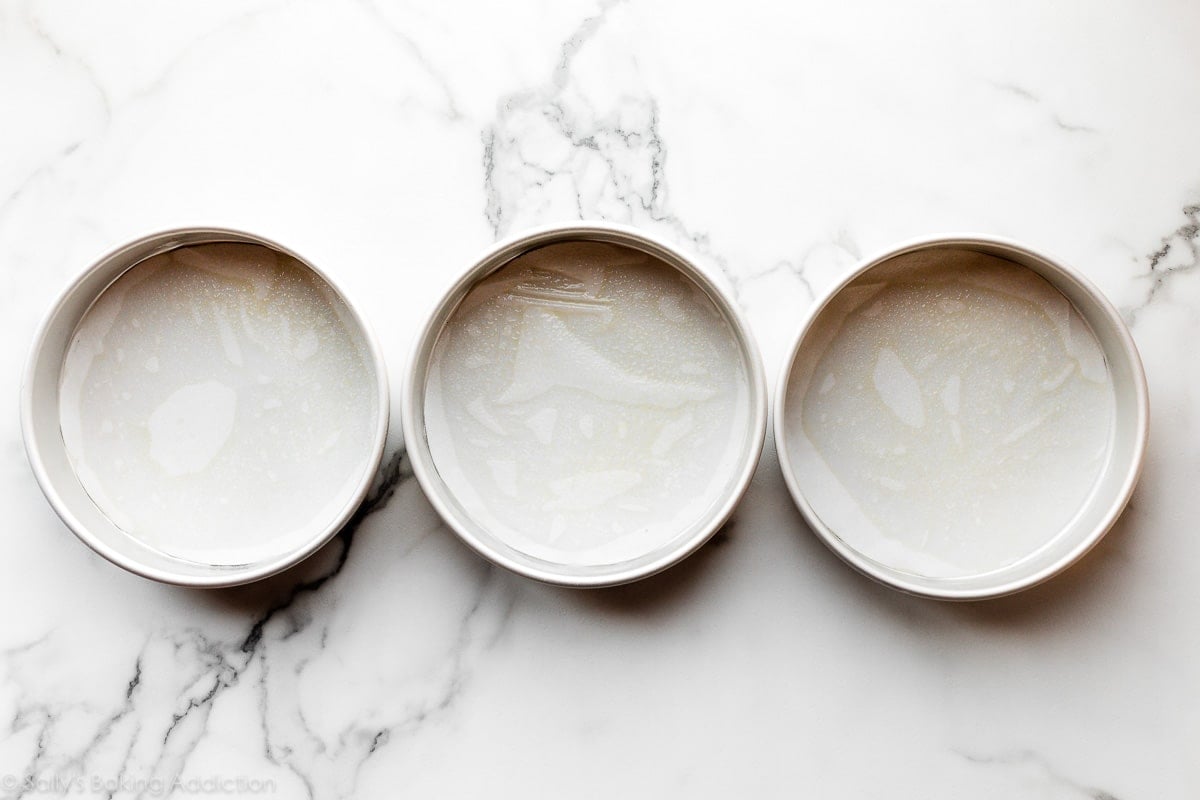 3 lined round cake pans