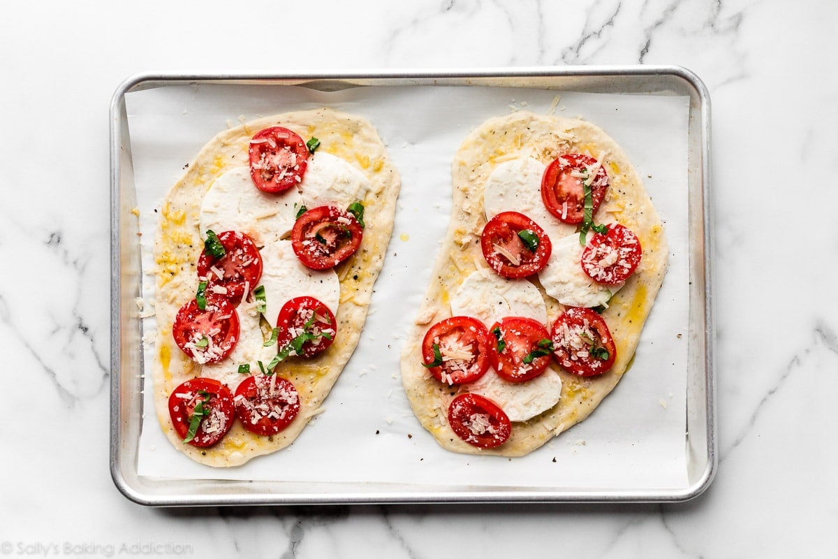 margherita flatbread before baking