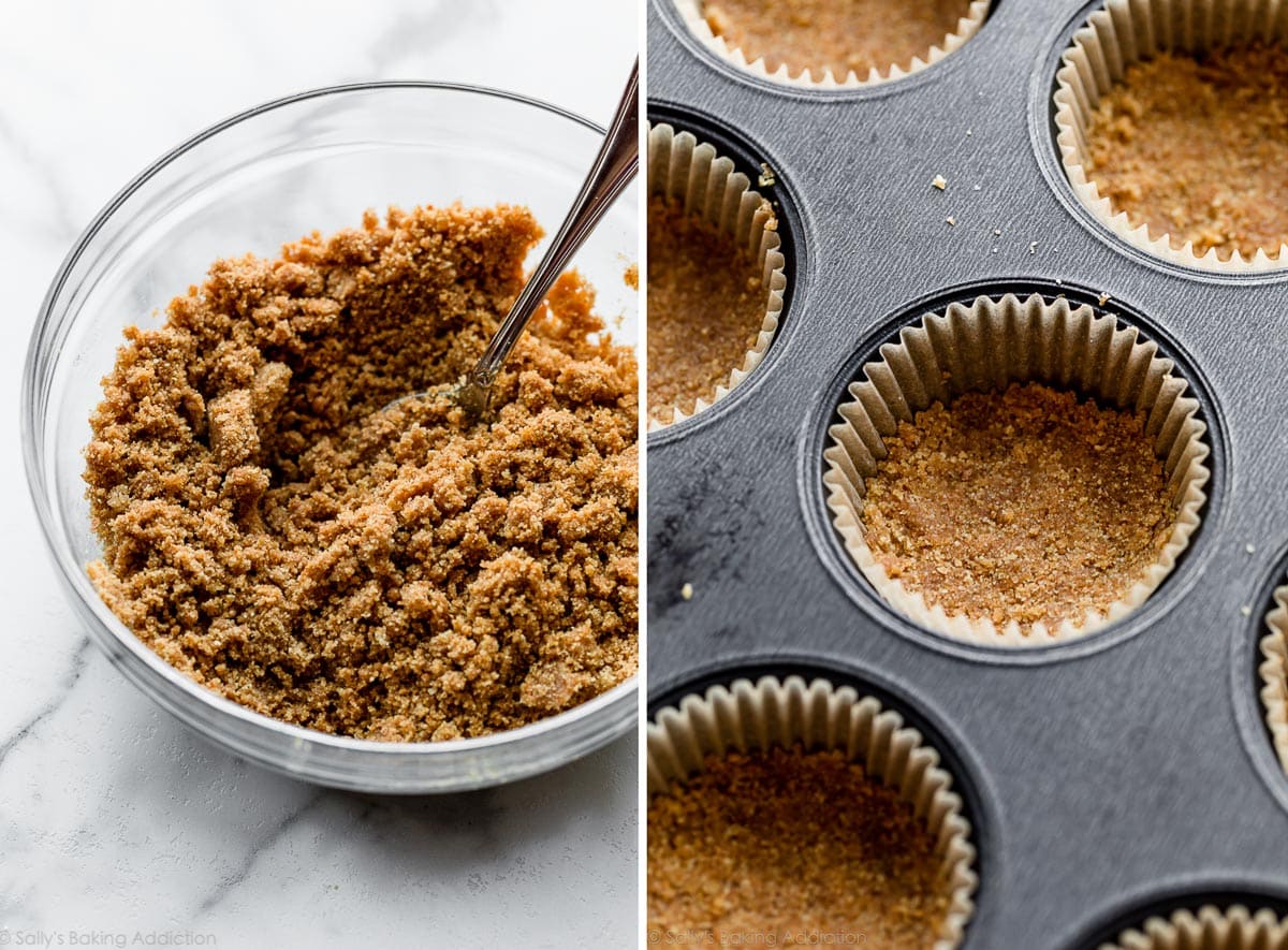 graham cracker crust in muffin pan