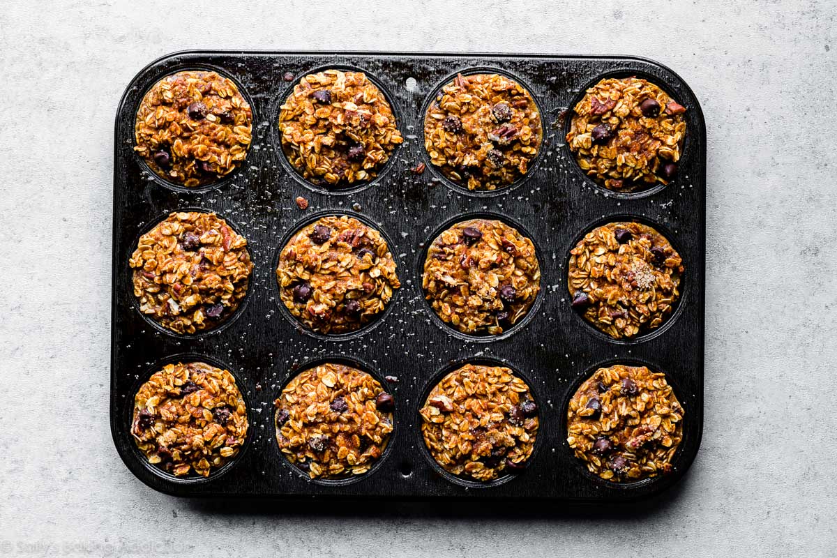 pumpkin baked oatmeal cups in muffin pan