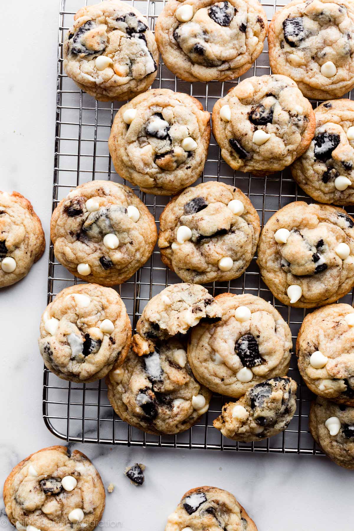 cookies and cream cookies on cooling rack