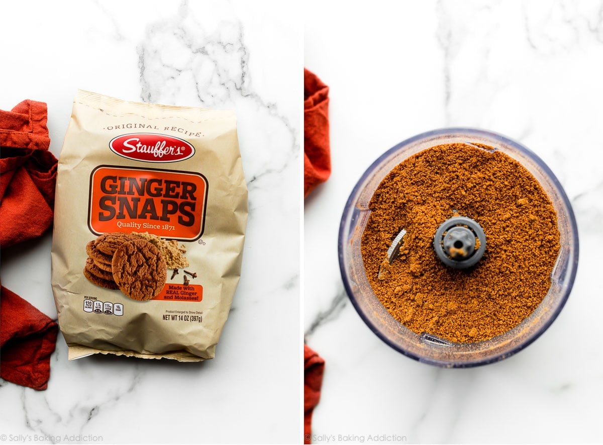 package of gingersnap cookies and a photo of gingersnap cookie crumbs