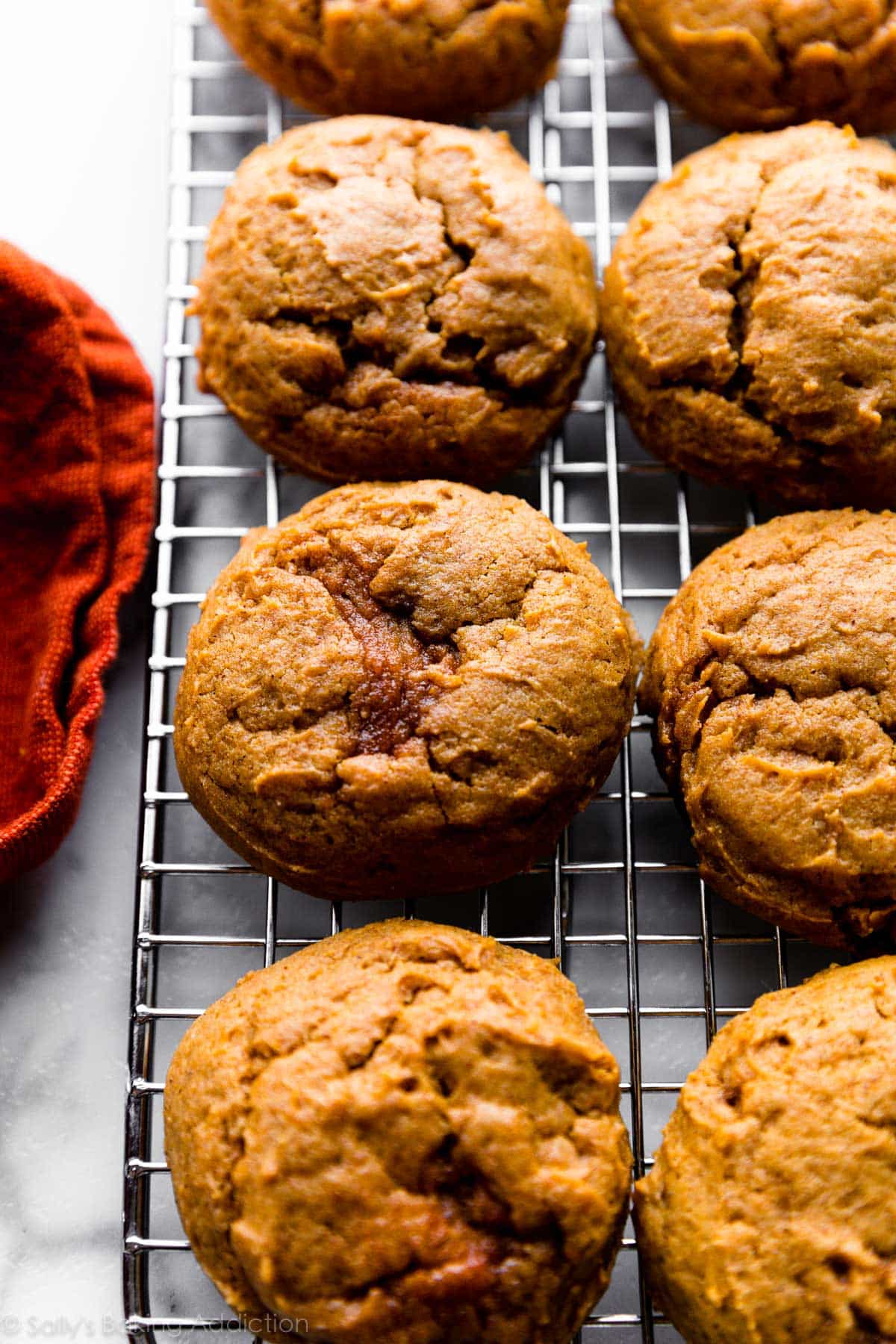 pumpkin cookies on cooling rack