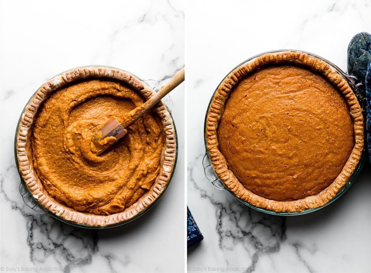bourbon sweet potato pie before and after baking