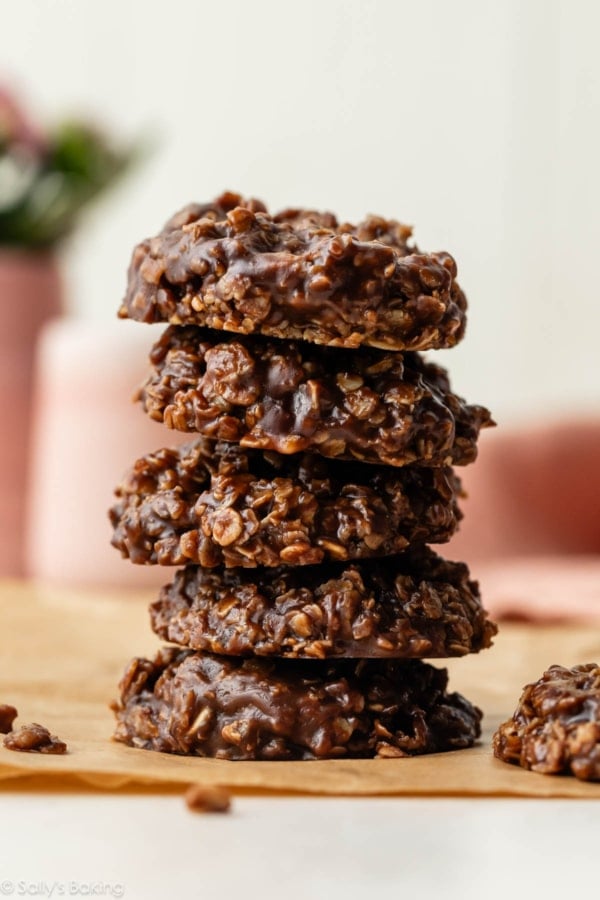stack of no bake cookies.