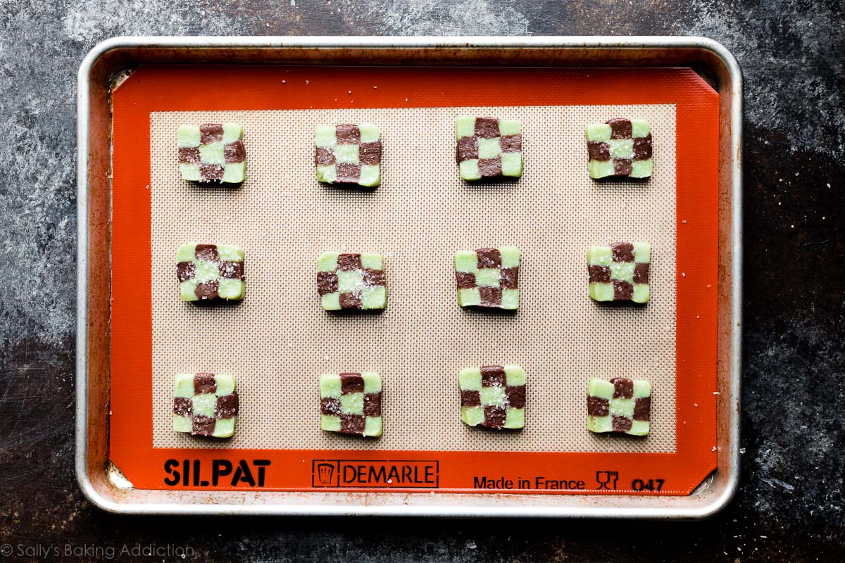 mint and chocolate checkerboard cookies before baking