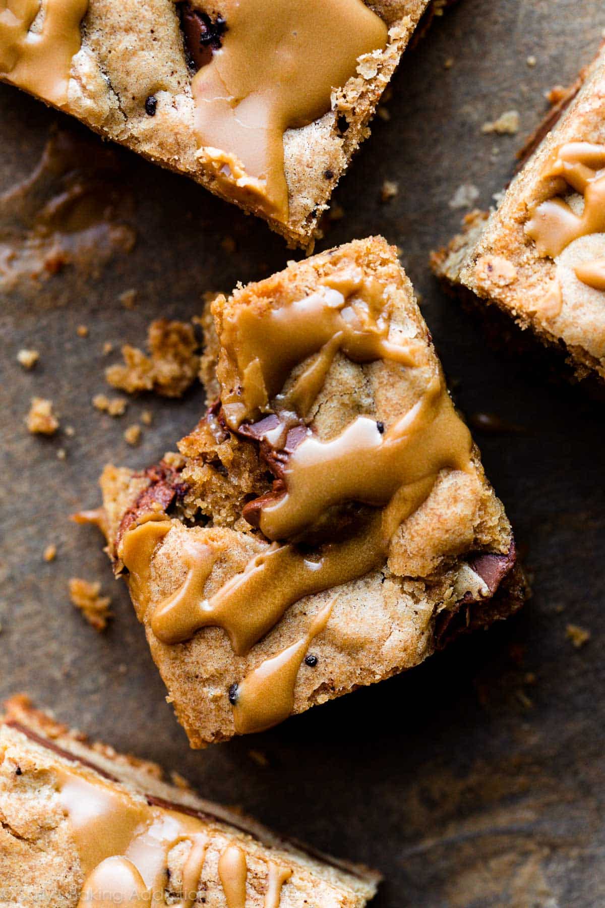 mocha blondie bar with bite taken out of it