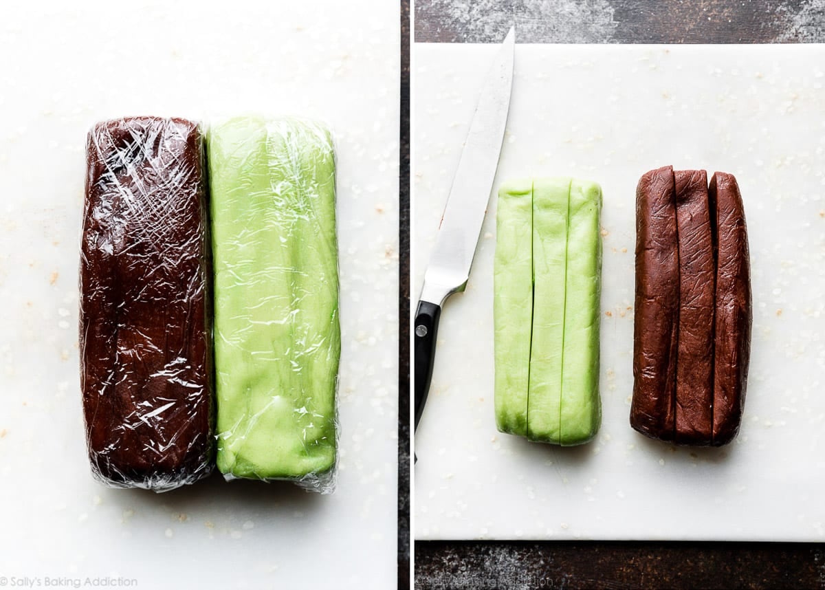 shaped green and chocolate cookie dough