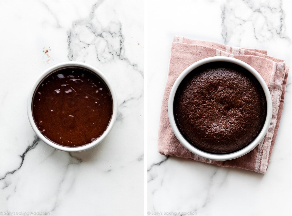 6 inch chocolate cake before and after baking