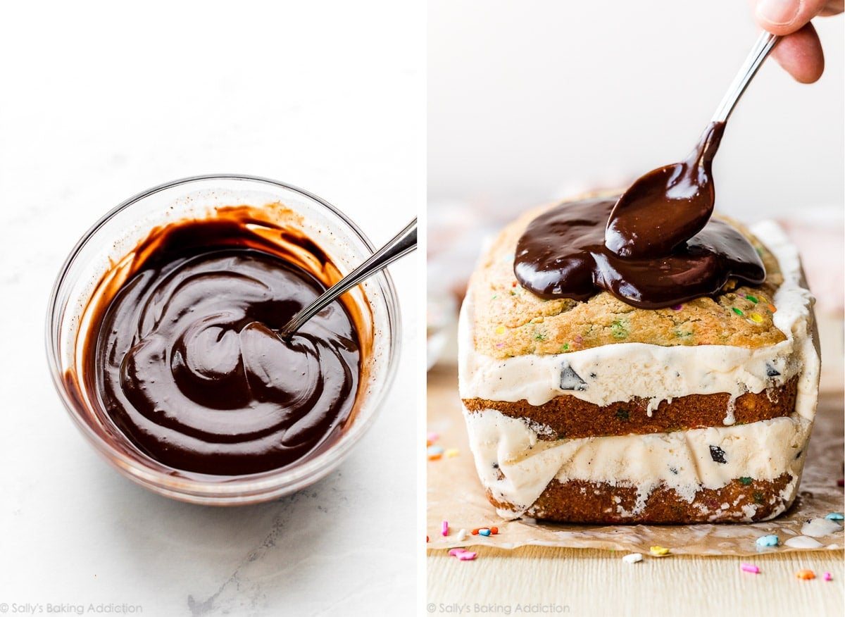 chocolate ganache on top of ice cream cake