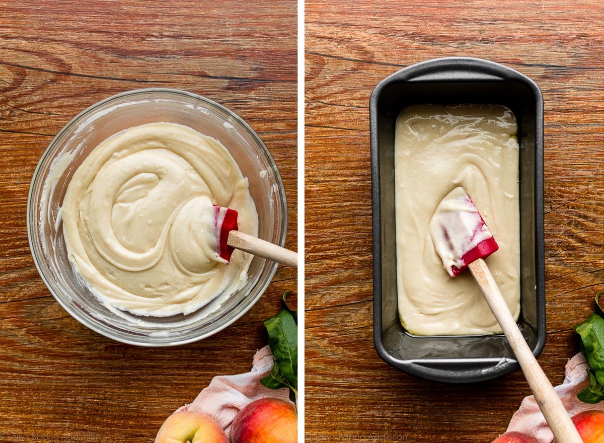 quick bread batter in bowl and in loaf pan