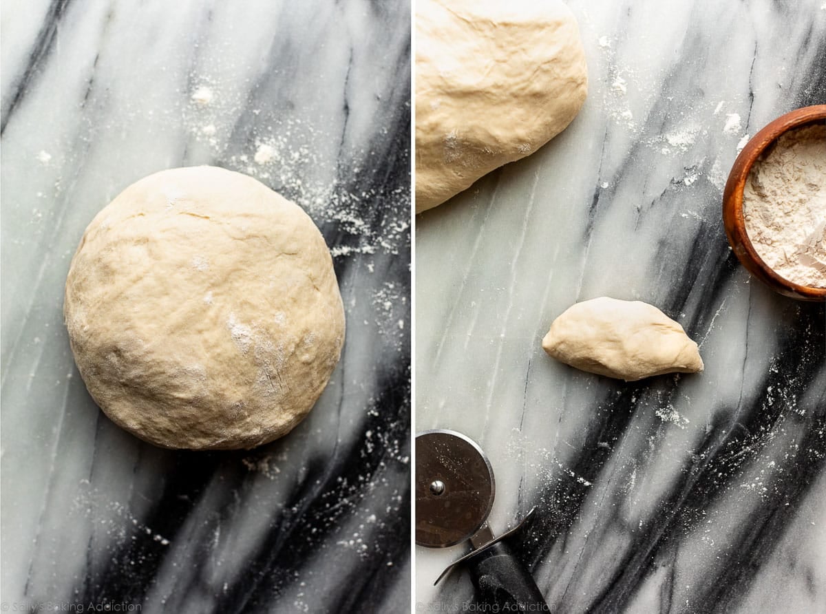 dough on marble cutting board