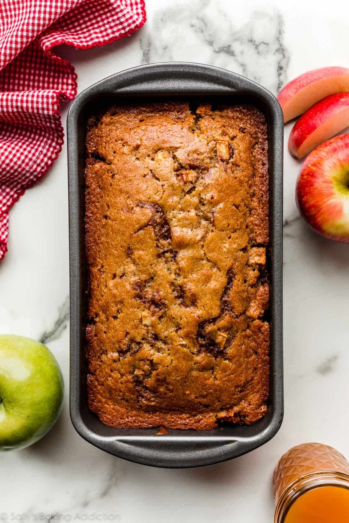 apple cinnamon quick bread in loaf pan