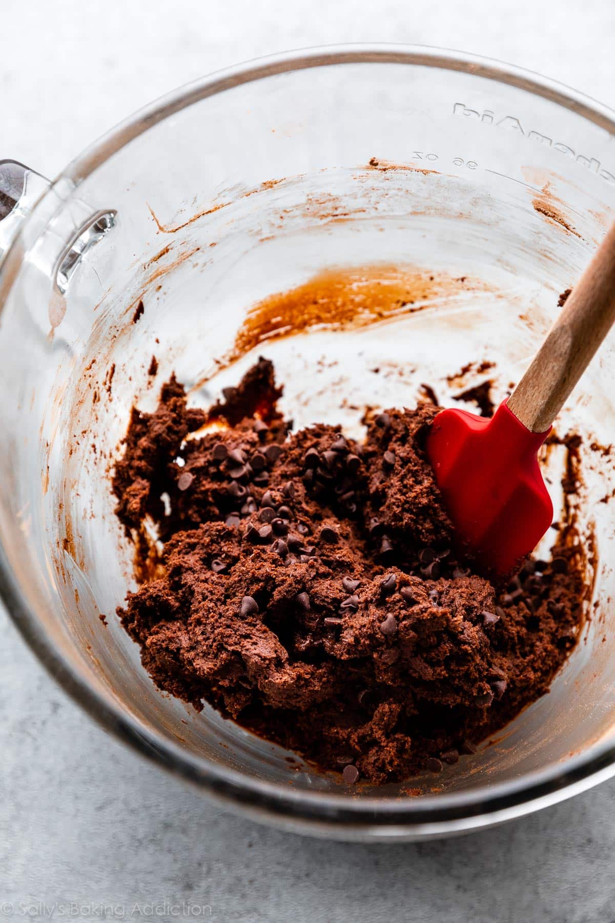 chocolate peppermint cookie dough in glass bowl
