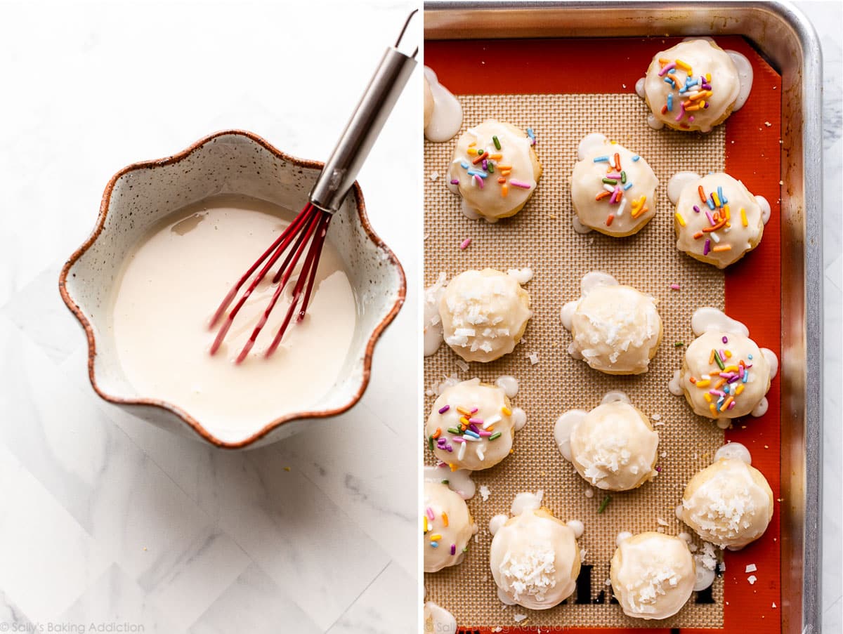 lemon glaze on lemon coconut drop cookies