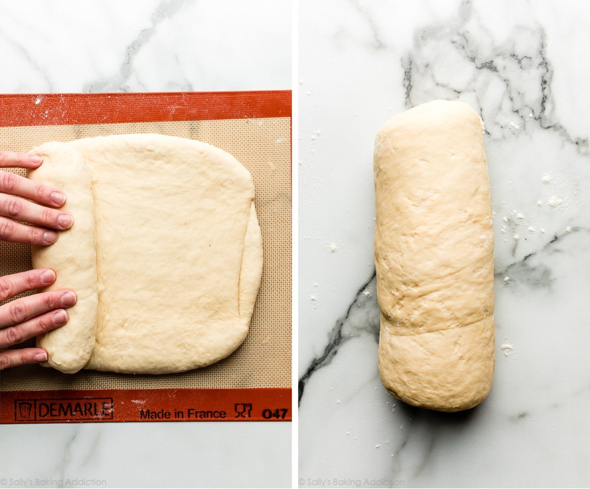 rolling up dough into a loaf