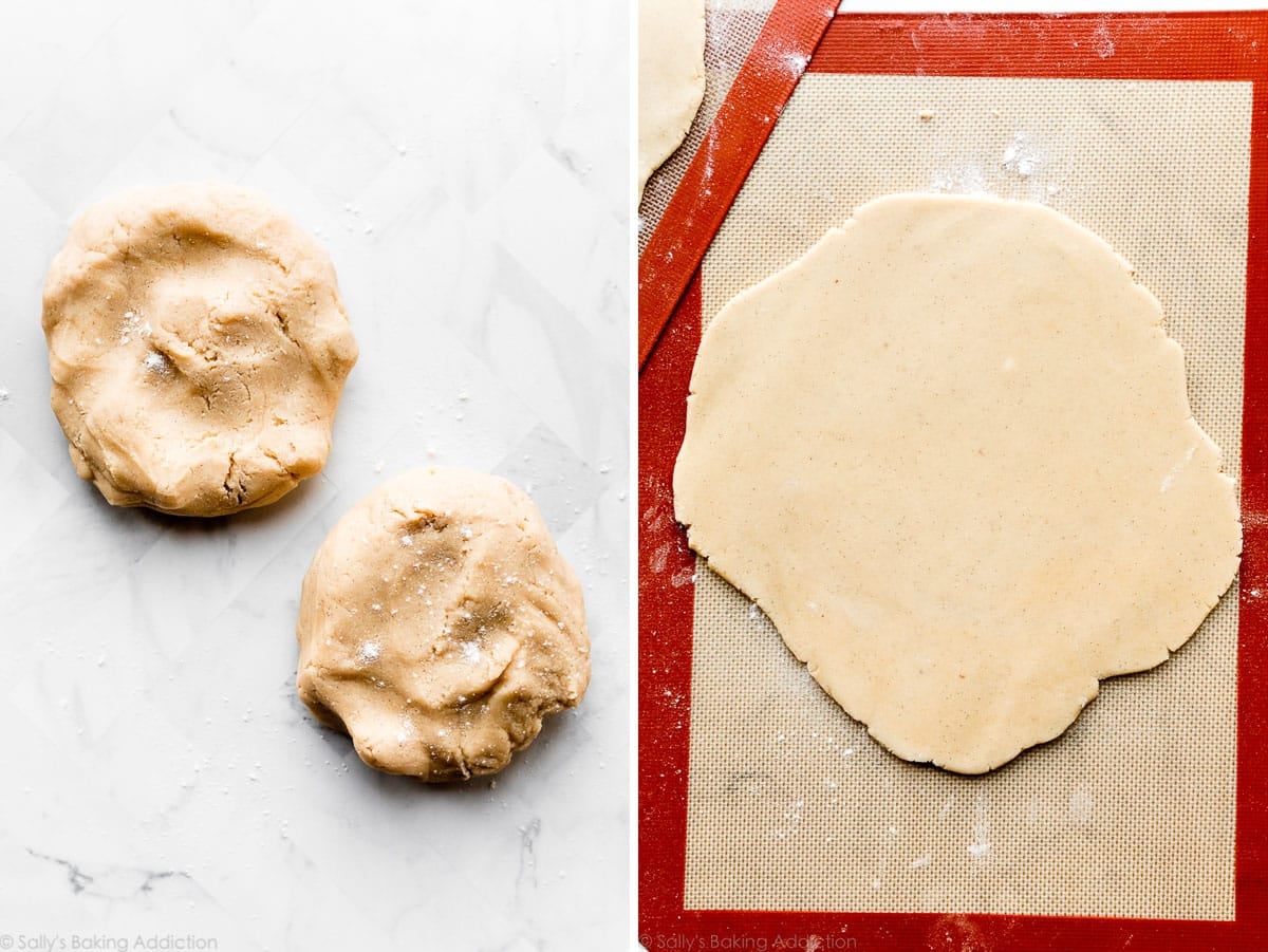 vanilla bean sugar cookie dough and rolled out on silicone baking mat