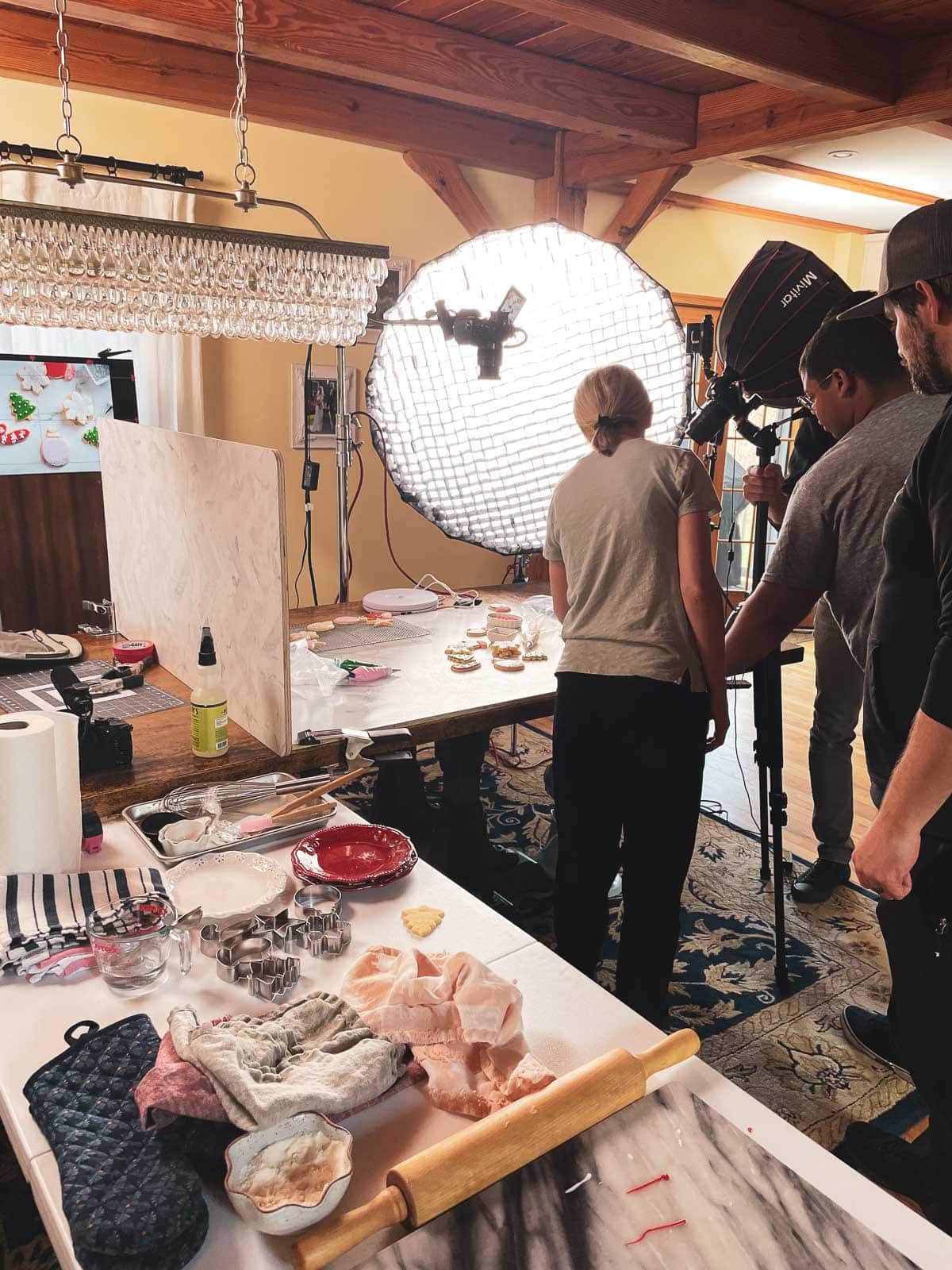 Sally behind the scenes with video crew.