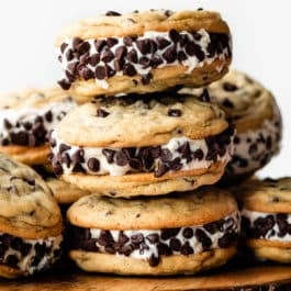 stack of 3 chocolate chip cookie ice cream sandwiches
