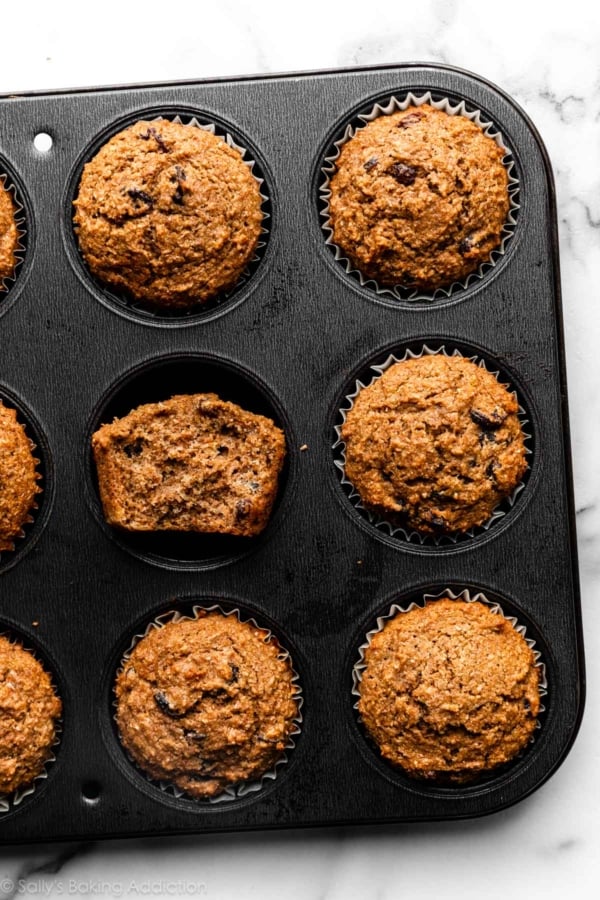 bran muffins in muffin pan.