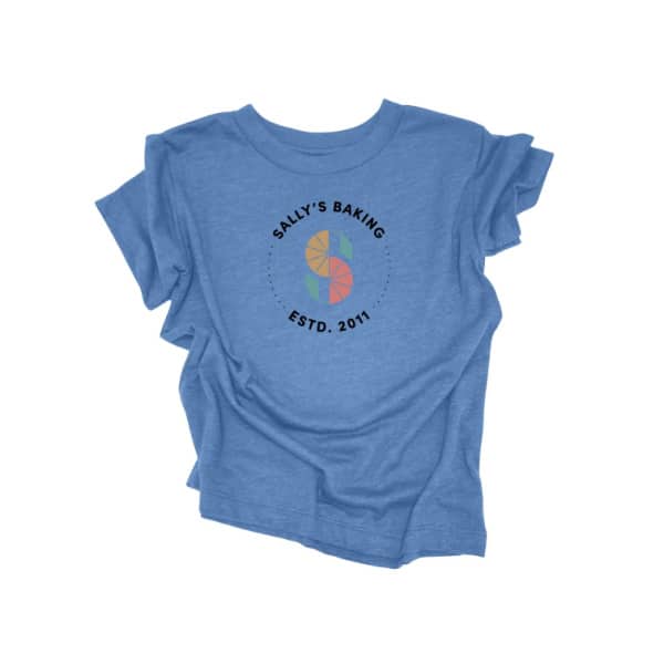 blue sally's baking logo kids shirt.