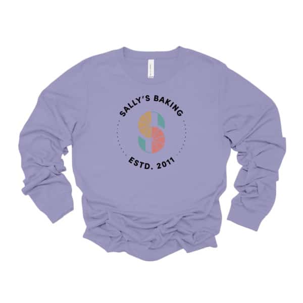 purple sally's baking logo long sleeve shirt.