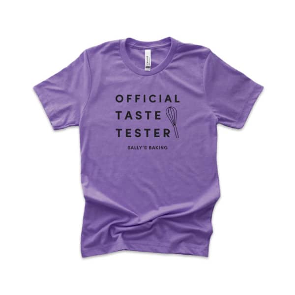 purple official taste tester shirt.
