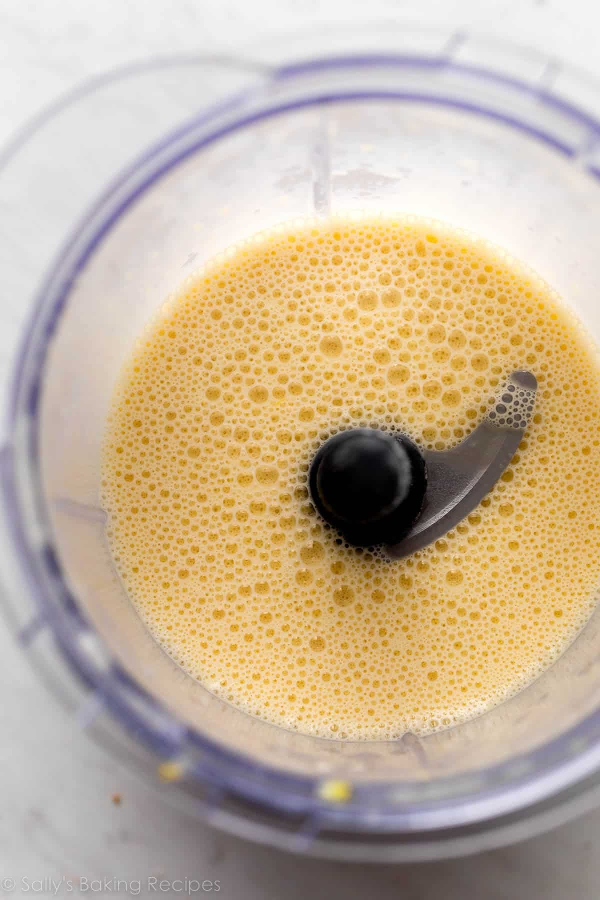 bubbly egg batter in blender.