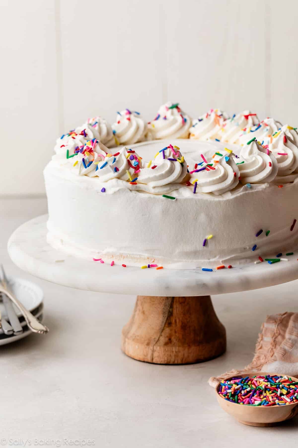 whole ice cream cake on cake stand