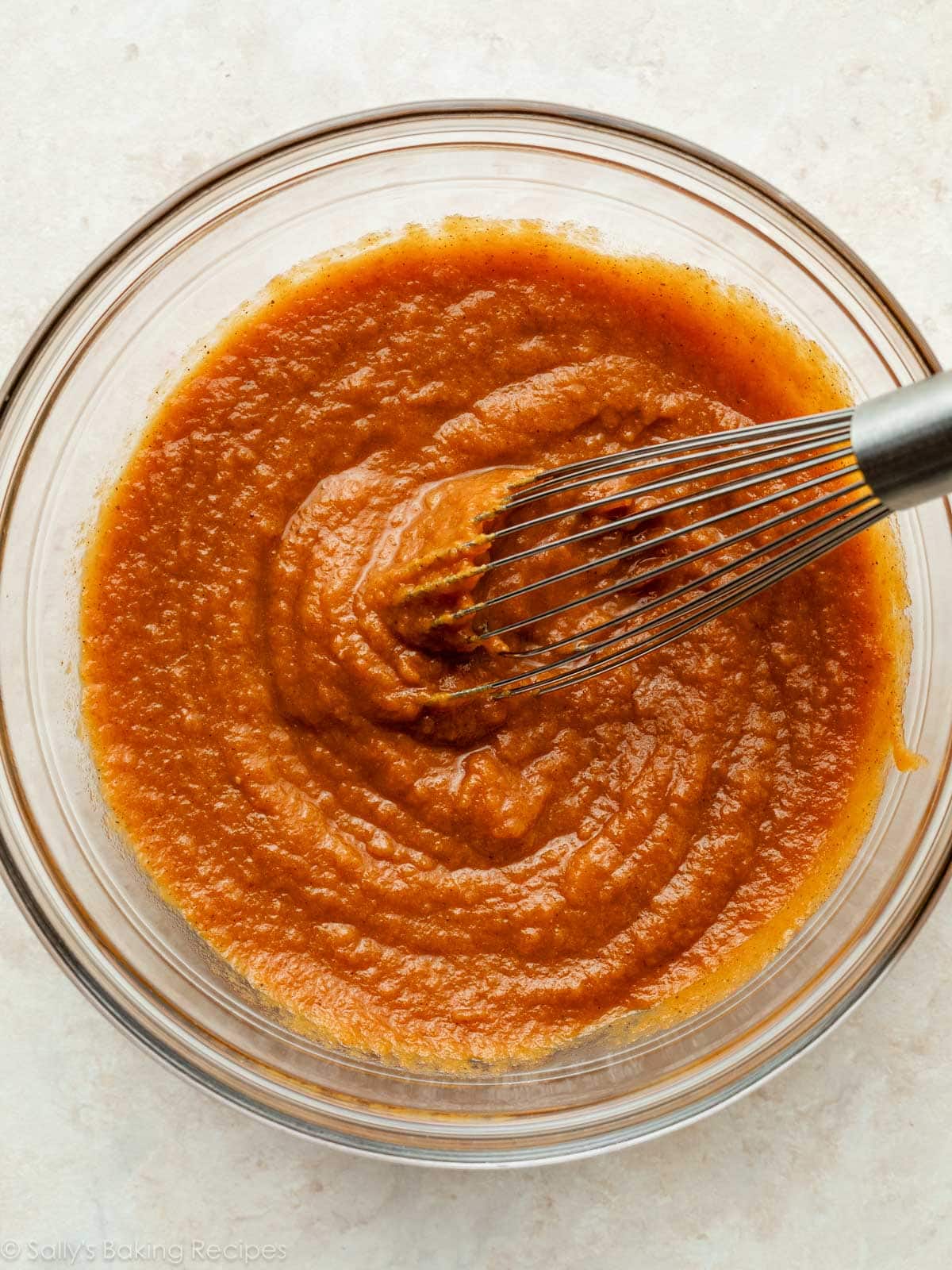 pumpkin filling in glass bowl.