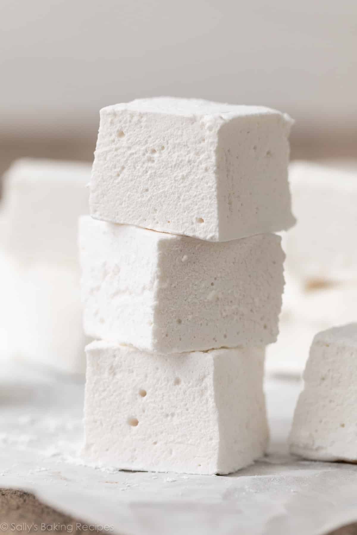 stack of 3 homemade marshmallows.