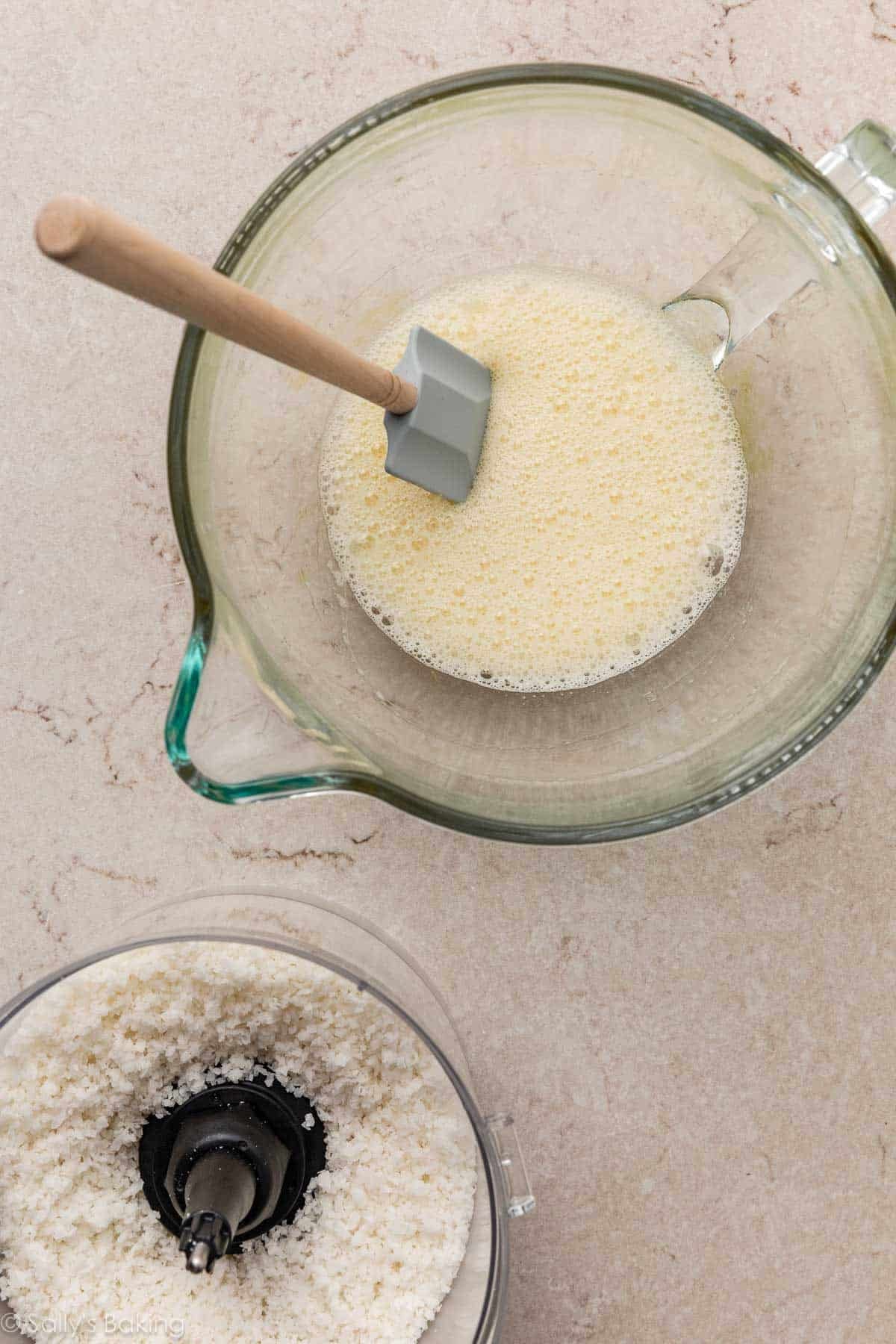 egg and sugar mixture in glass bowl.