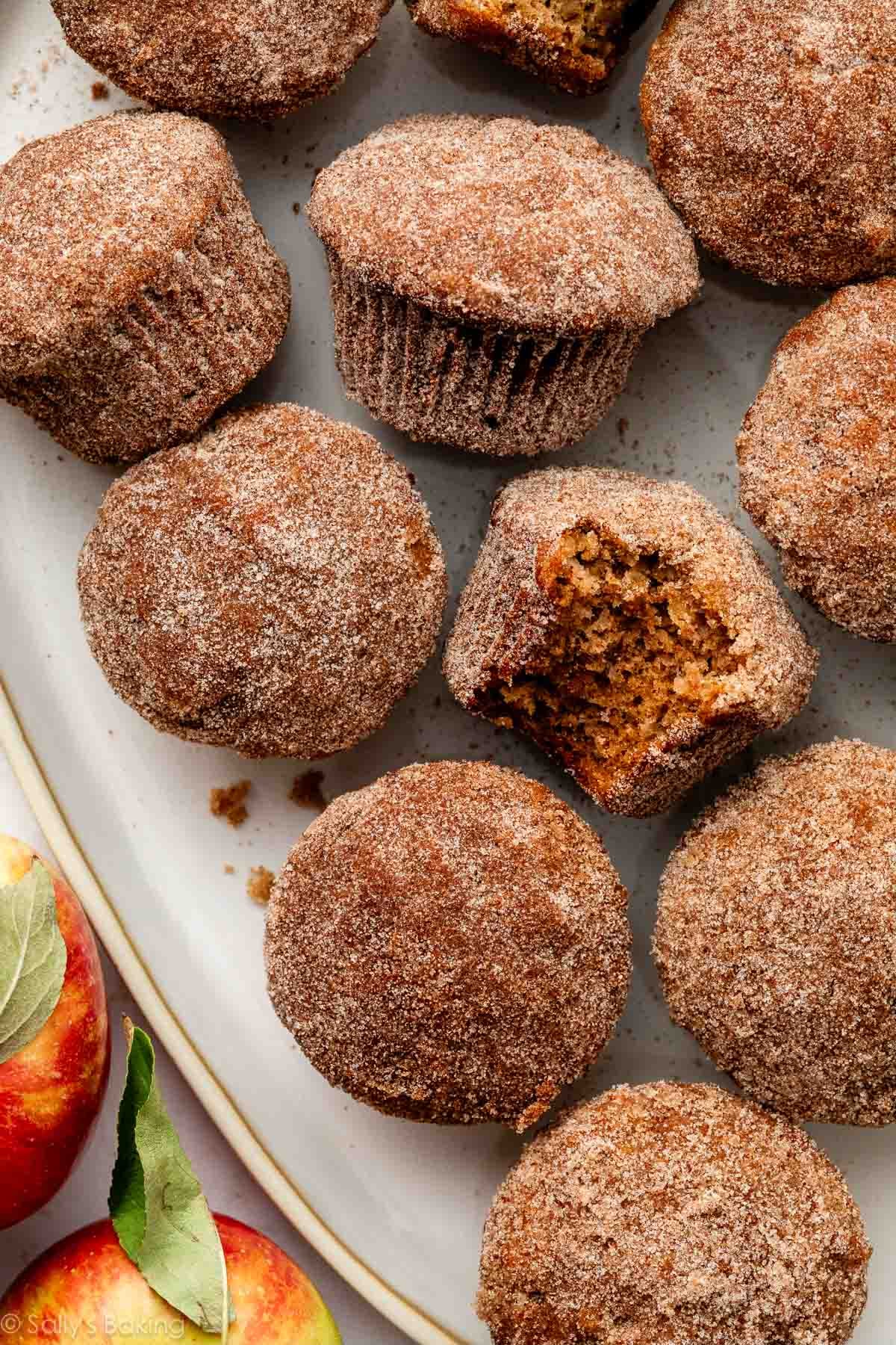 apple cider spice muffins on platter.