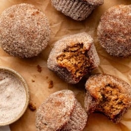 overhead photo of apple cider muffins.