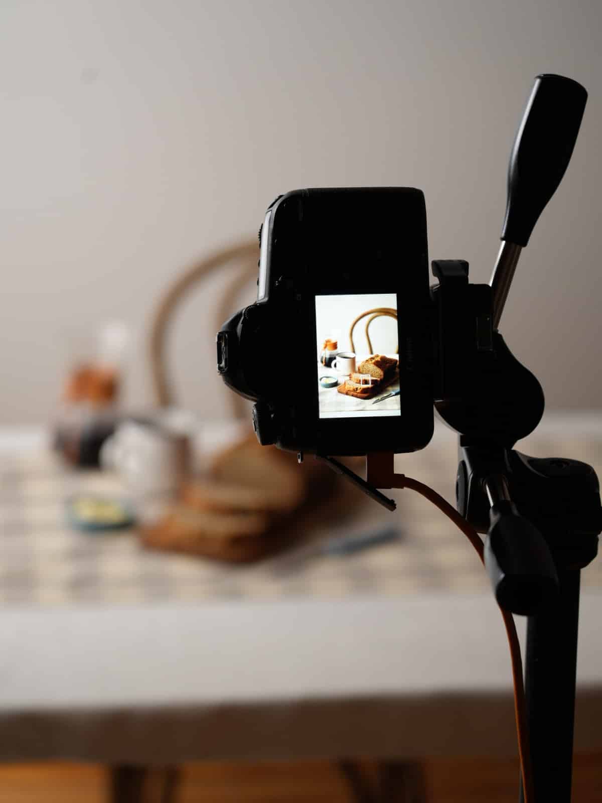 camera showing taking a photo of banana bread.