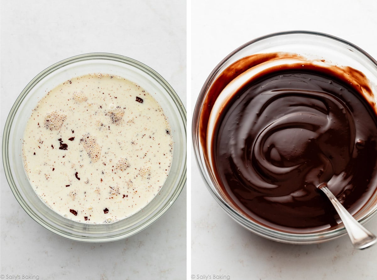 heavy cream and chocolate and shown again as finished ganache.