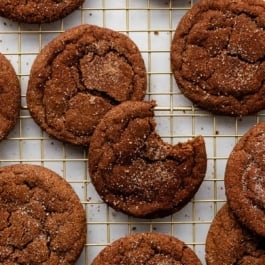 chocolate snickerdoodles on cooling rack.