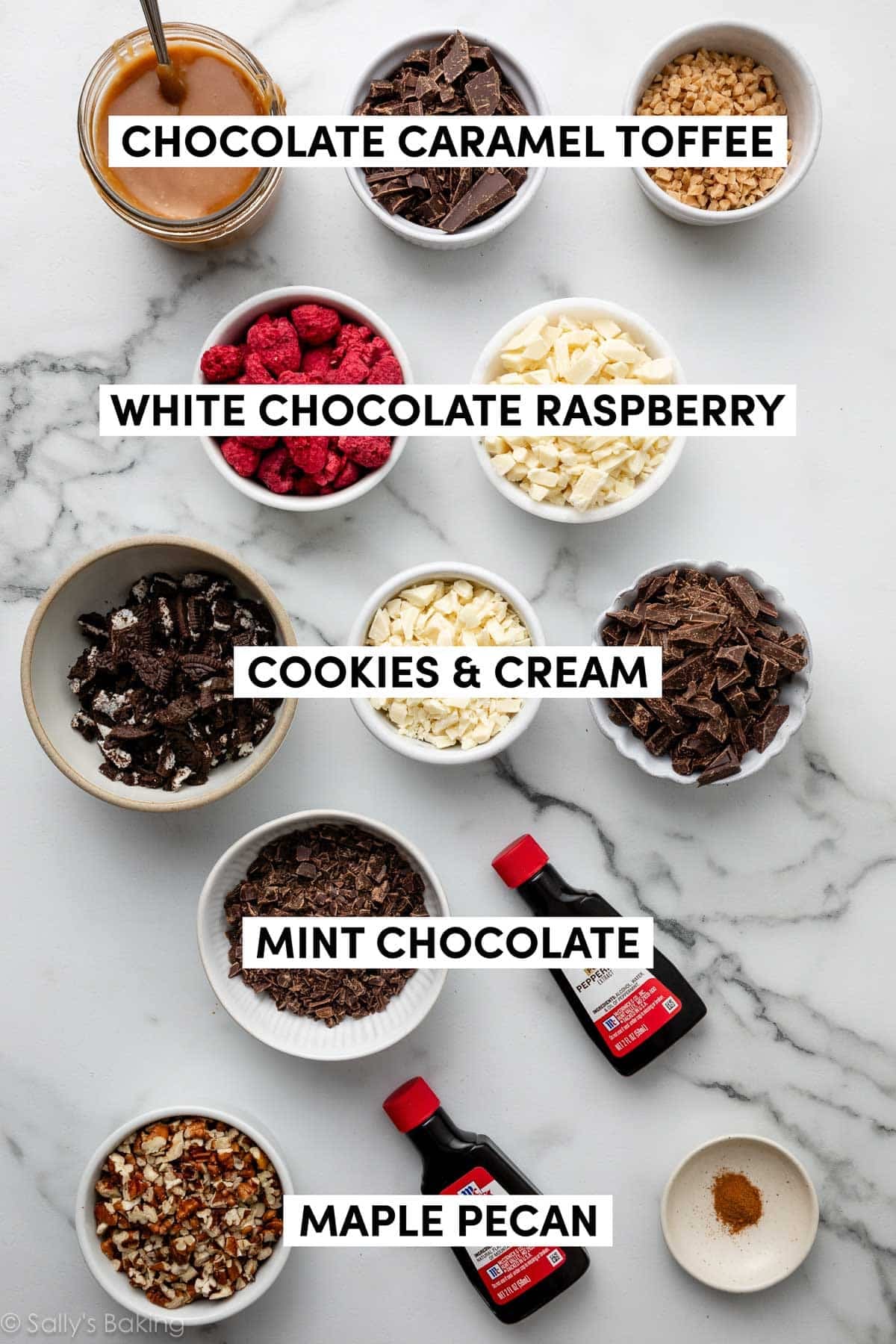 ingredients and flavorings measured in bowls.