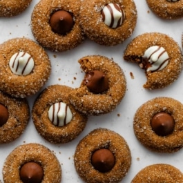 gingerbread blossom cookies with Hershey's Kisses and Hugs.