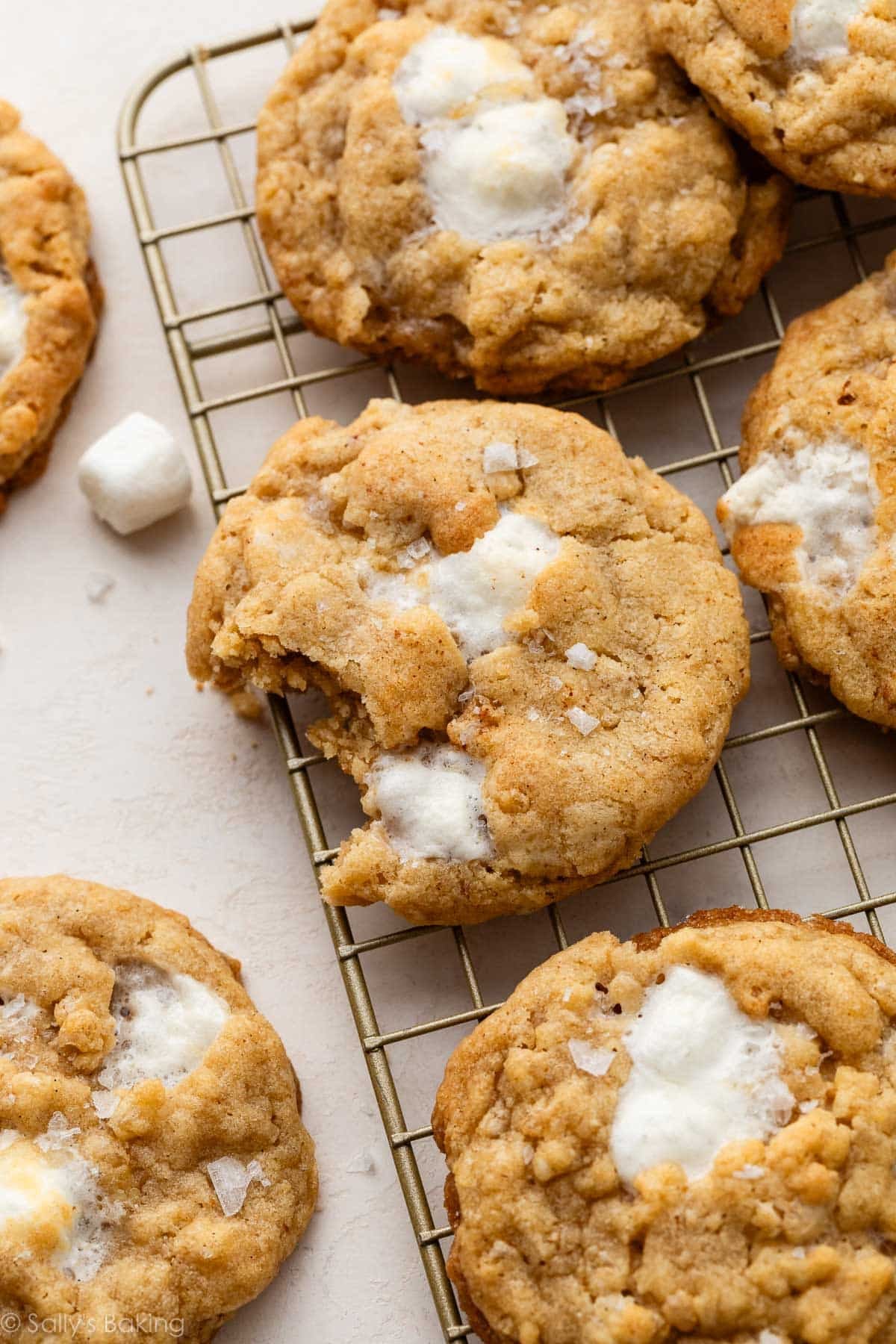 brown butter marshmallow crispy cookies with sea salt.