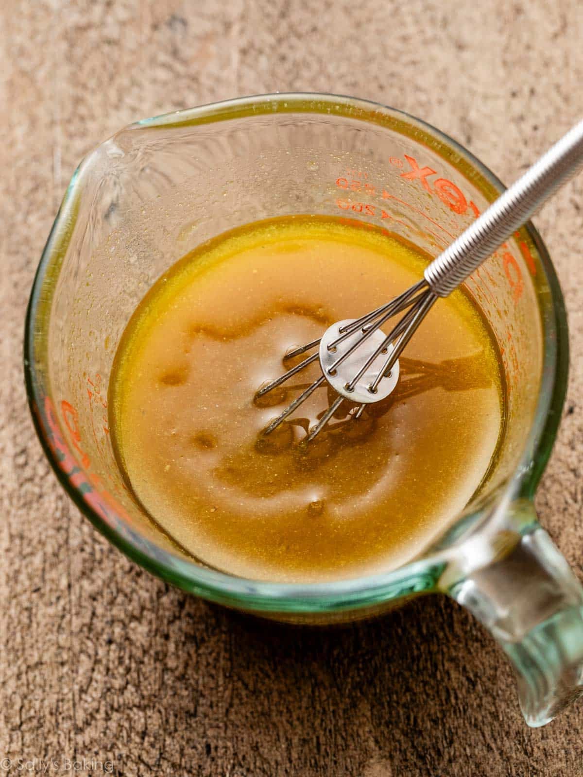 mustard mixture in liquid measuring cup.