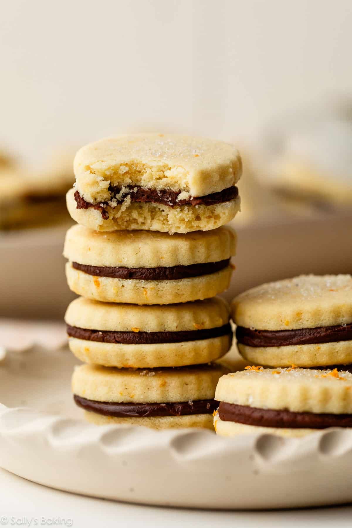 stack of chocolate orange sandwich cookies.